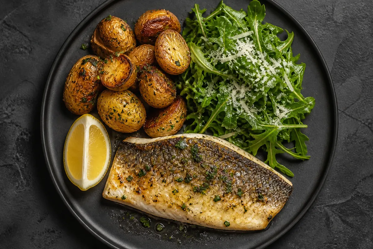 Fisch mit Kartoffeln und Salat