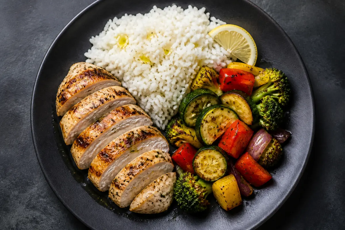 Hähnchen mit Reis und Gemüse